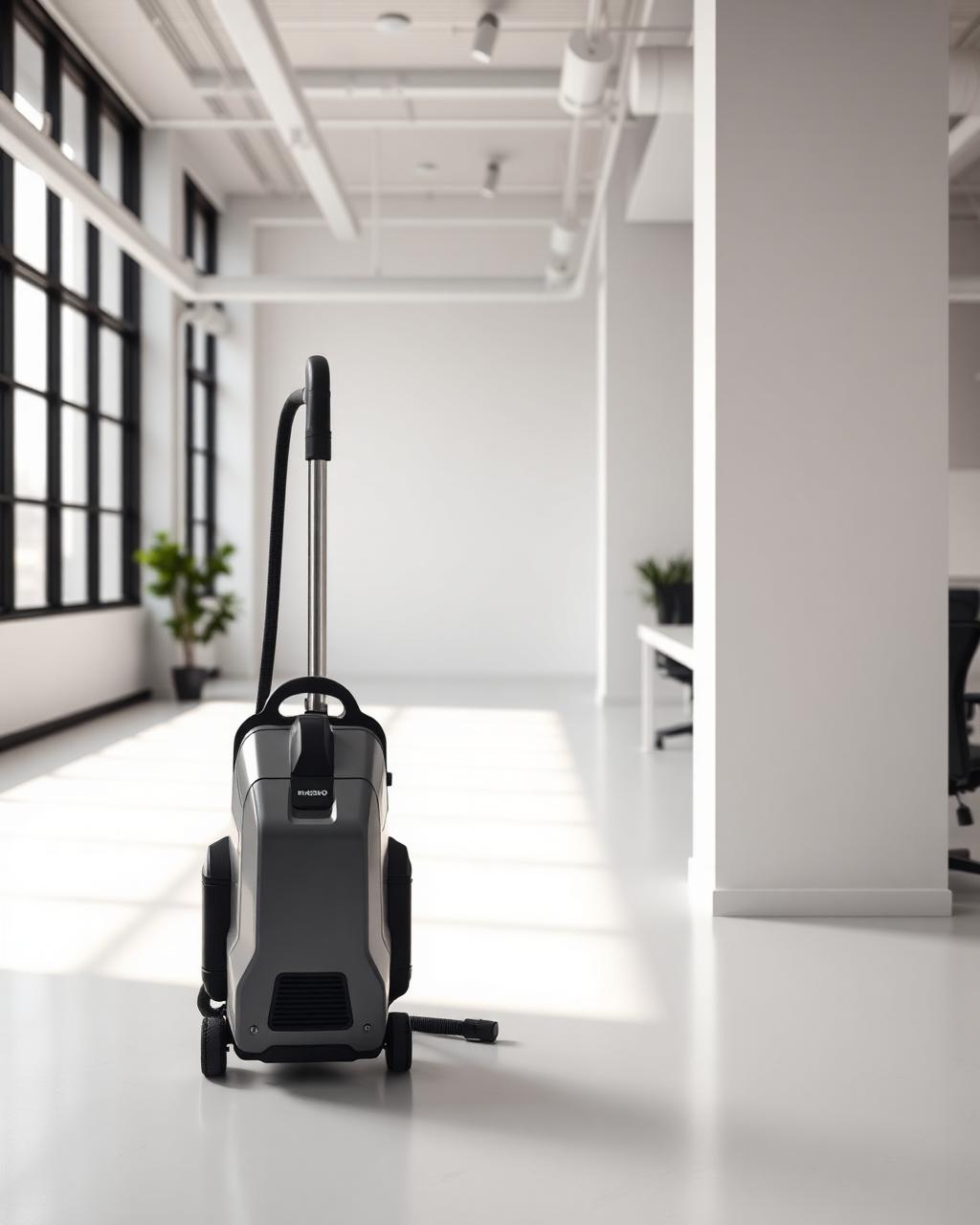 Industrial-grade vacuum equipment in a sunlit office